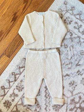 Baby CZ Carolina Zapf Cashmere Two Piece Set Ribbed Knit Sweater Pants Cream